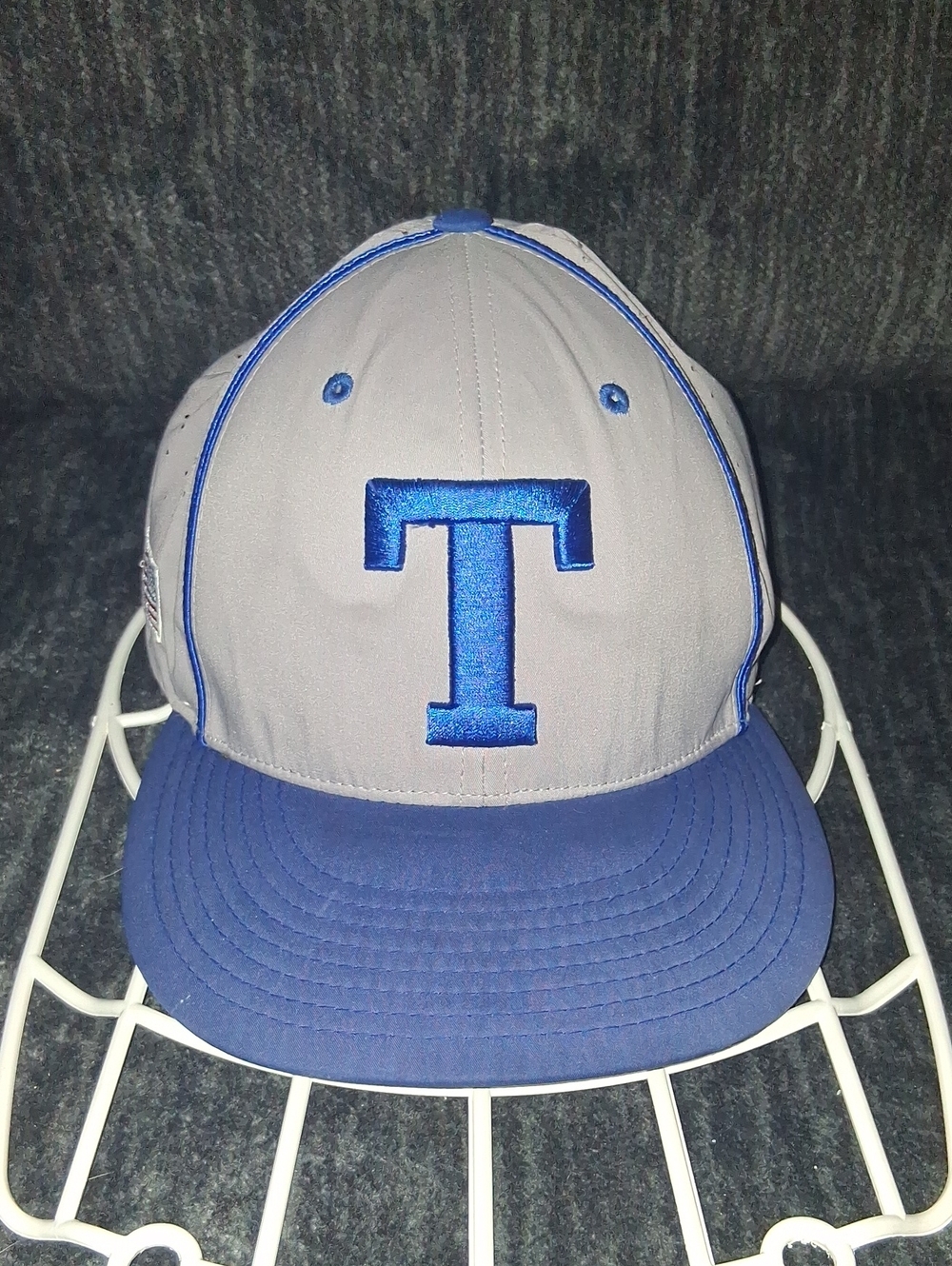 Gray and Blue Baseball Cap with Embroidered 'T'
